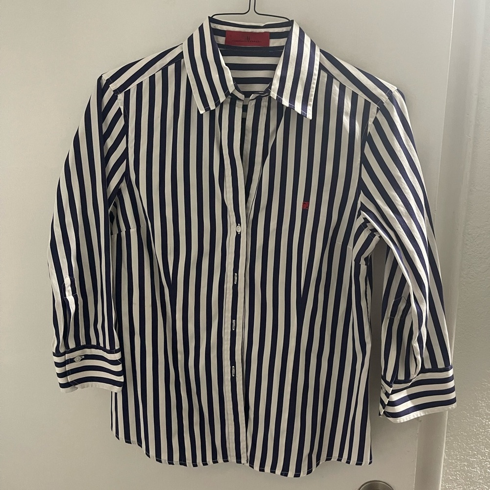 Carolina Herrera Navy and white striped button up shirt